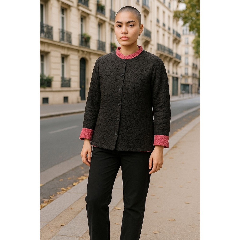 Reversible Quilted Button Front Jacket Black & Ma… - image 1